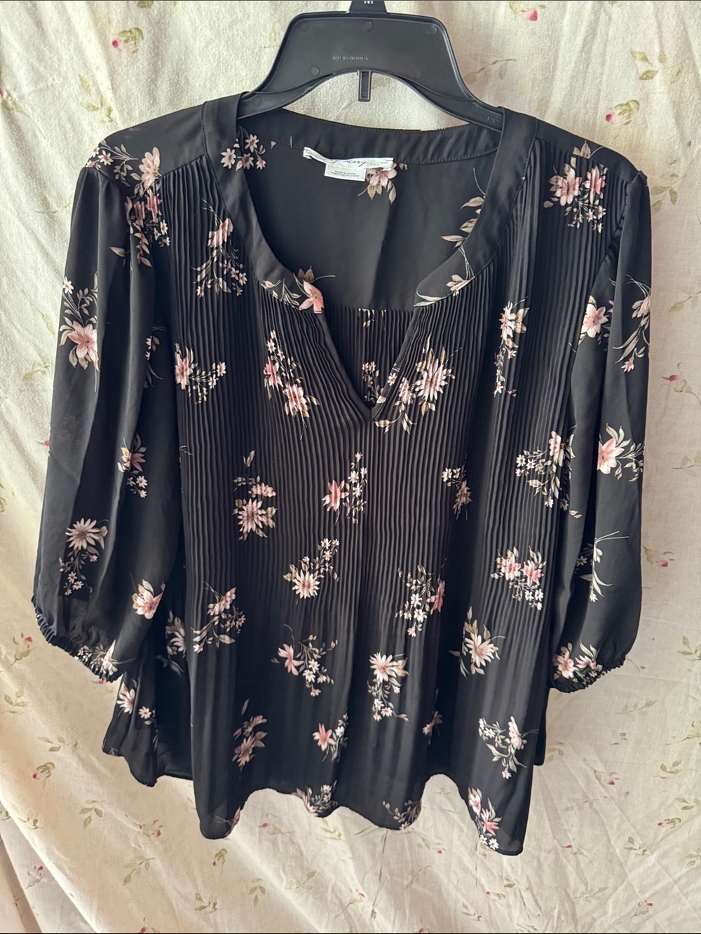 Floral Pintuck Black Blouse - Lightweight Women's Top